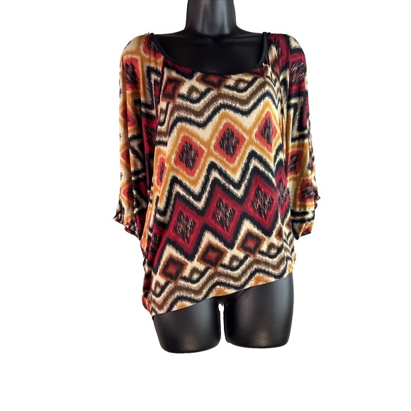 Dots Blouse Plus Size 2X Geometric Print Dolman‎ Sleeve Tunic - Picture 1 of 14